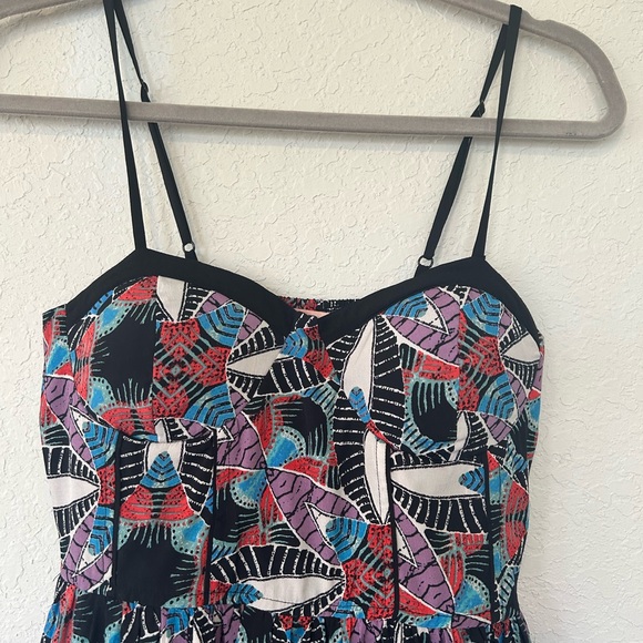 Festival Boho Band of Gypsies Mini Multicolor Patterned Dress, Spaghetti Straps - Picture 3 of 8